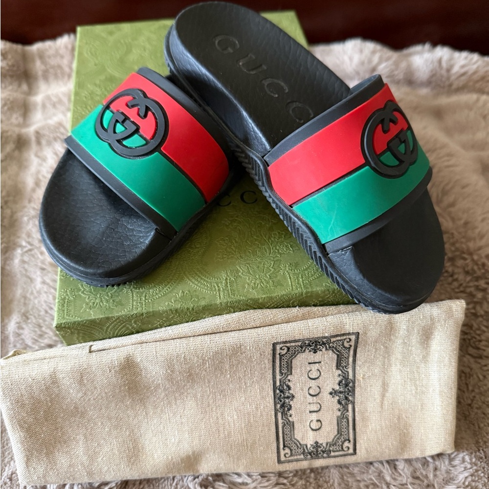 Gucci Kids Slide Sandals - Black, Red, Green